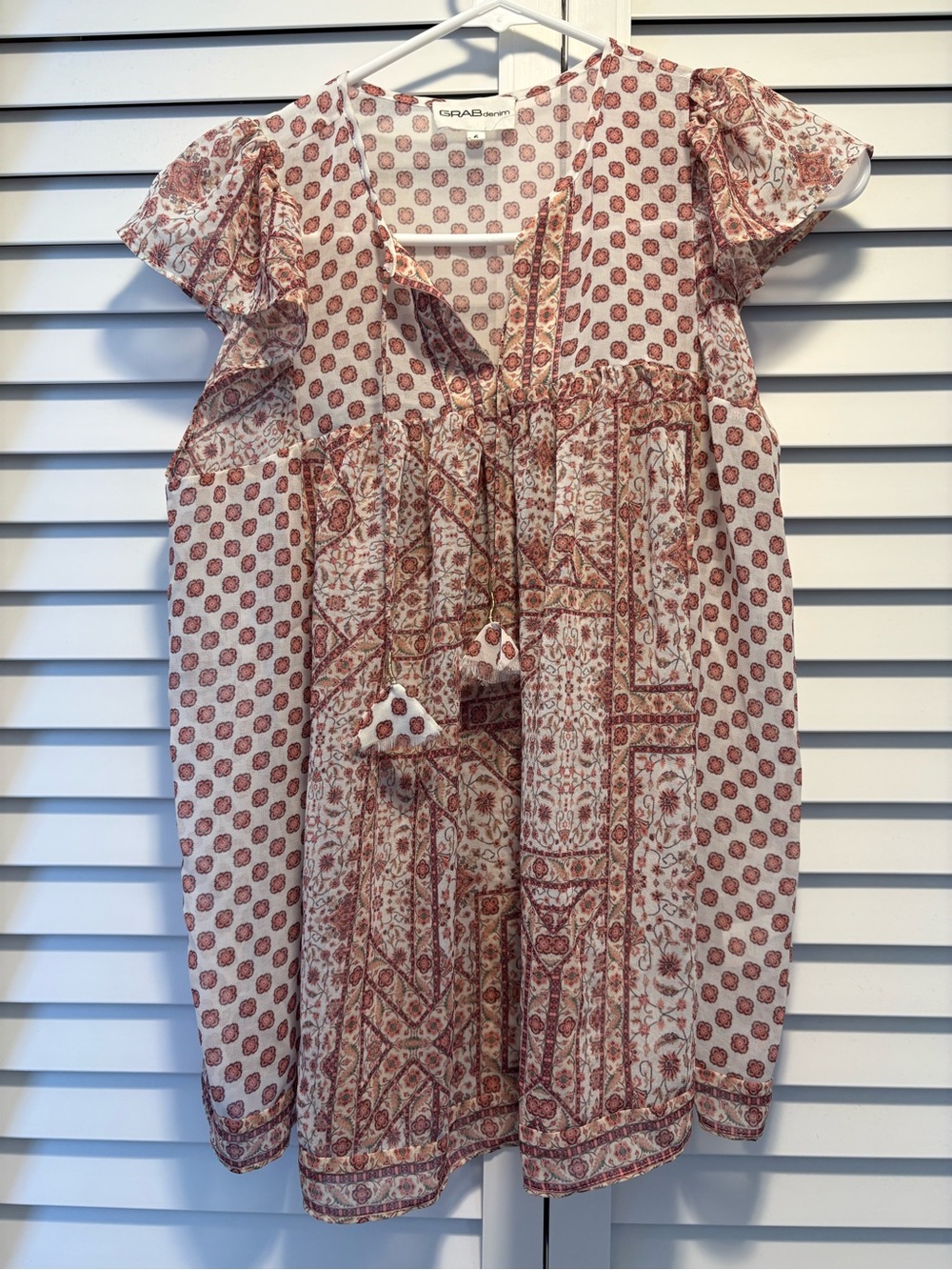 GRAB Denim Australia Boho Printed Flutter Sleeve Blouse Top